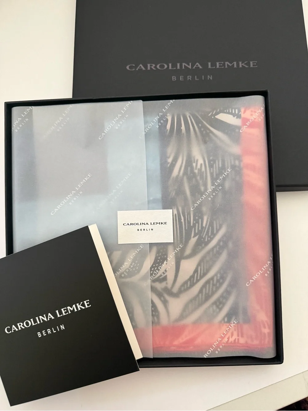 NEW Carolina Lemke Equestrian Azure Vines & Mane Silk Scarf Geometric Abstract